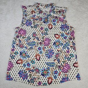 Women's LOFT‎ Boho Floral Paisley Ruffle Mock Neck Sleeveless Top Women's Size M